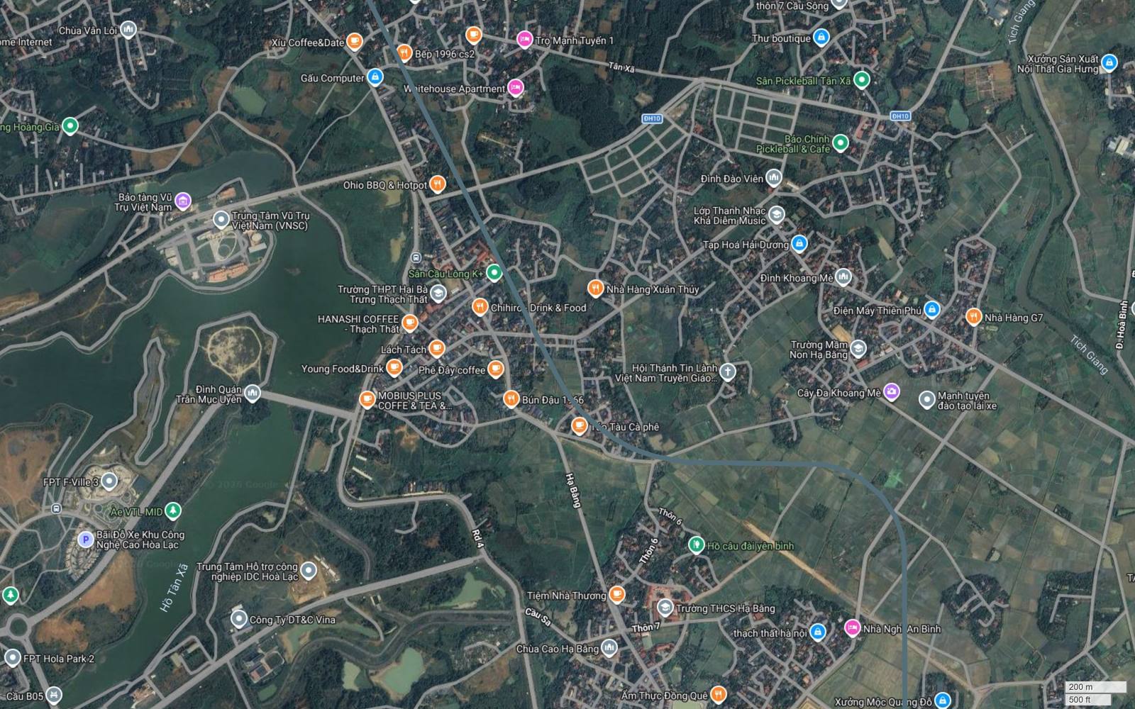 Vùng phụ cận điểm cuối tuyến metro số 17 Hà Nội, hành lang chạy dọc rìa đông Khu công nghệ cao Hòa Lạc cạnh Hồ Tân Xã, FPT F-Ville 3 và Whitehouse Apartment