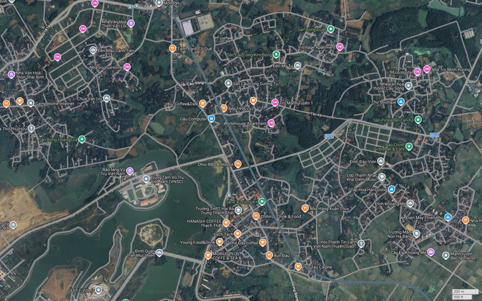 Đoạn áp chót tuyến metro số 17 Hà Nội qua Tân Xã và Vân Lôi, hành lang cắt chéo lưới xóm gần đường Cầu Vồng, Chùa Vân Lôi và Sân Bóng Hoàng Gia